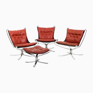 Falcon Chairs in Chrome and Leather by Sigurd Ressell for Vatne Furniture, 1970s, Set of 4
