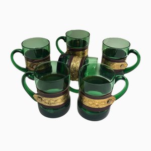 Vintage Emerald Glass Mugs, France, Set of 6