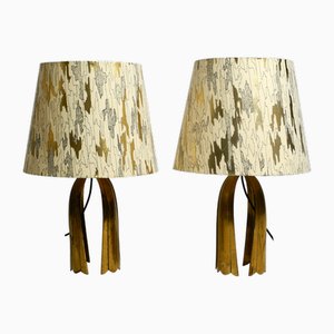 Large Mid-Century Brass Table Lamps, Set of 2