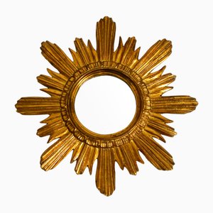 Mid-Century Sunburst Wall Mirror in Gilded Wood and Resin
