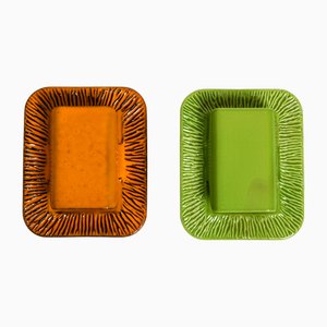 Orange & grüne glasierte Keramik Wandlampen von Kaiser Leuchten, 1960er, 2er Set