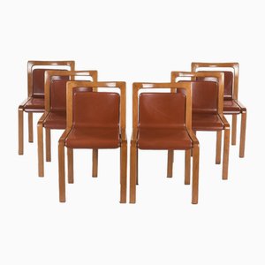 Italian Leather Chairs, 1970, Set of 6