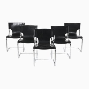 Black Leather Chairs by Carlo Bartoli, 1970s, Set of 5