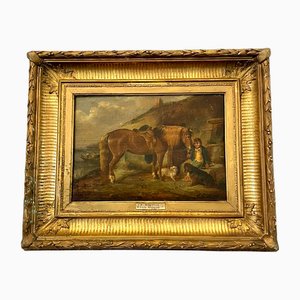 C R Breytle, Scene with Horses & Dogs, 1880, Oil on Canvas, Framed