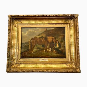 CR Breytle, Scena con cavalli e cani, 1880, Olio su tela, con cornice