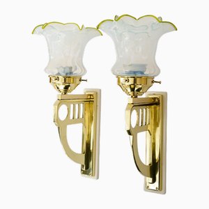 Art Deco Wall Lamps with Original Opaline Glass Shades, Vienna, 1920s, Set of 2