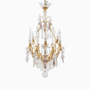 French Golden Bronze and Crystal Chandelier, 1890s