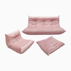 Französisches Samt Wohnzimmer Set von Michel Ducaroy für Ligne Roset, 1970er, 3er Set