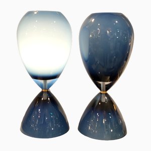 Lampes de Bureau en Cristal de Murano Bleu, Set de 2