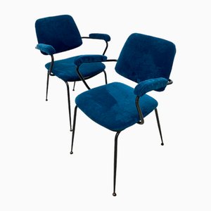 Armchairs in Blue Velvet, 1960s, Set of 2