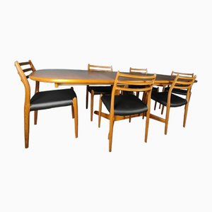 Mid-Century Teak Model 78 Dining Chairs and Table by Niels Otto Møller for J.L. Møllers, 1960s, Set of 7
