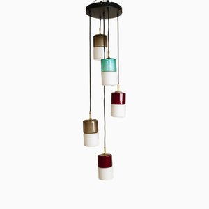 Lámpara colgante con cinco elementos de cristal de Murano opalino blanco de Putzler Pelill Production, años 60