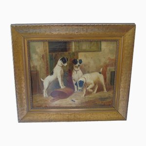 R. Kirnbock, Chiens, Années 1800, Huile sur Toile, Encadrée