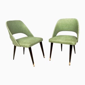 Vintage Green Skai Side Chairs with Ebonized Wood Legs, Italy, 1950s, Set of 2