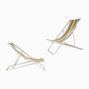 Italian Fabric & Aluminum Deck Chairs, 1950s, Set of 2