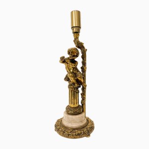 Antique Bronze & Marble Lamp Putto Cherub in the style of Kinsburger, 1890s