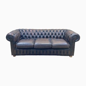 Brown Leather Chesterfield 3-Seater Sofa, 1980s