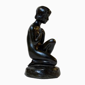 Patinated Sculpture of Young Woman by E. Borch for Just Andersen, 1930s