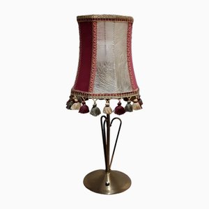 Lampada da tavolo vintage in ottone, pergamena e tessuto, anni '50
