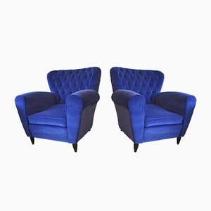 Set of Velvet Blue Armchairs by Guglielmo Ulrich, 1950s