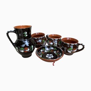 Vintage Hungarian Folk Glazed Ceramic Set by Sarospatak, Set of 5