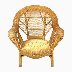 Vintage Low Armchair in Rattan and Wicker, 1960s