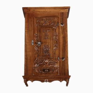 Small Antique Baroque Walnut Wall Cabinet, 1750s