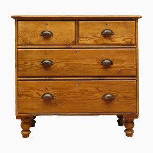 Antique Pitch Chest of Drawers in Pine with Metal Cup Handles