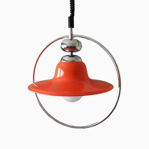 Mid-Century Modern Glossy Orange Pull Down Hanging Light, 1960s