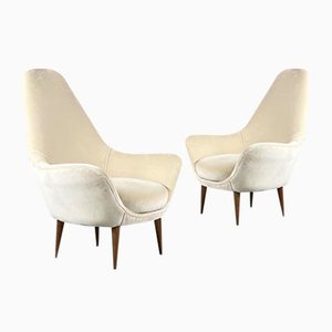 Set of Light Beige Velvet Armchairs, 1950s