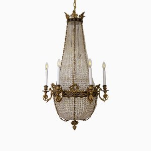 Lámpara de araña Imperio antigua con 15 luces, década de 1890