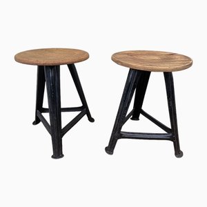 Industrial Factory Stool in Wood and Metal, Set of 2