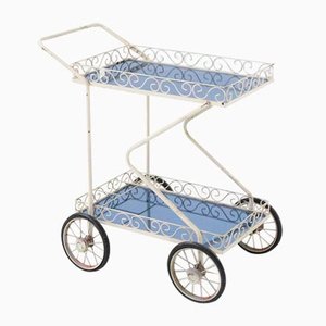 Carrito de vidrio azul de hierro pintado de Fontana Arte, años 50