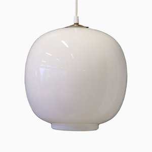 Danish Opaline Glass and Brass Ceiling Lamp, 1960s