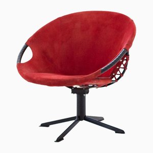 Red Suede Lounge Chair with Iron Frame, 1960s