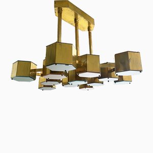 Alveolar Ceiling Light in Brass and Colored Glass, 1970