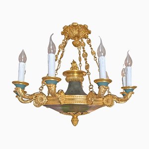 Lámpara de araña Empire de bronce dorado con 10 luces