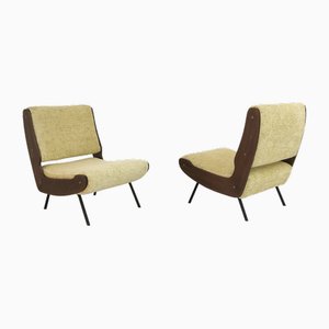 Metal Wood and Velvet Armchairs by Gianfranco Frattini for Cassina, Italy, 1955, Set of 2
