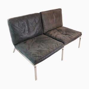 2-Sitzer Sofa aus Edelstahl & schwarzem Leder von Mann für Norr11, 2000er