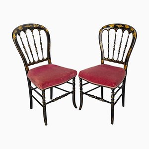 Late 19th Century Napoleon III French Fabric and Painted Wood Chairs, Set of 2