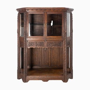 Neogothic Oak and Glass Cabinet, French, 1920s