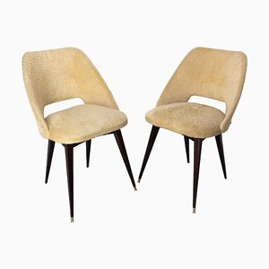 Mid-Century French Wood and Fabric Chairs, 1970s, Set of 2