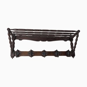 French Oak and Wrought Iron Coat and Hat Rack, French, 1920s
