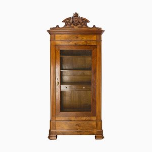 Louis Philippe French Walnut Library Book Armoire with Secret Drawer, 1840s