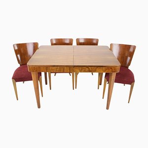 Walnut Dining Table and Chairs attributed to Jindrich Halabala for Hala, Czechoslovakia, 1957, Set of 5
