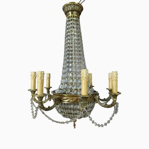 Lámpara de araña vintage de bronce y pampillas
