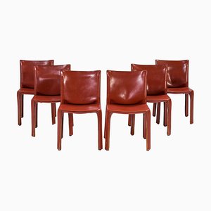 Cab 413 Chairs in Red Leather by Mario Bellini for Cassina, 2010s, Set of 6