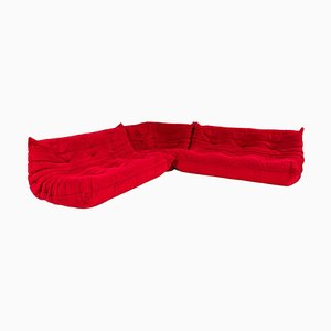 Togo Modular Sofa in Red by Michel Ducaroy for Ligne Roset, 2010s, Set of 3
