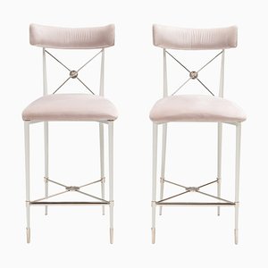 Grey Velvet Rider Counter Stools by Jonathan Adler, 2010s, Set of 2