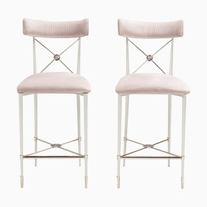 Set of Grey Velvet Rider Counter Stools by Jonathan Adler, 2010s